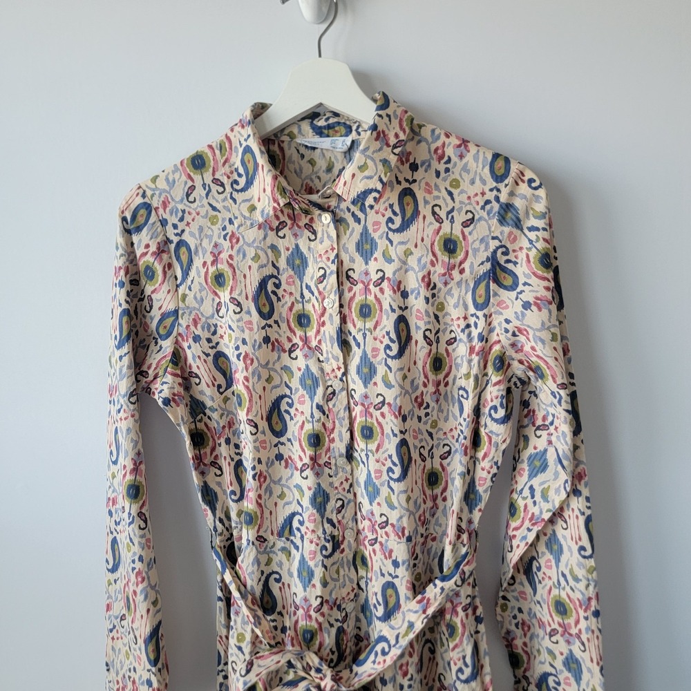 primark cares women's paisley print shirt dress size 6 self-tie belt long sleeve - Picture 3 of 8
